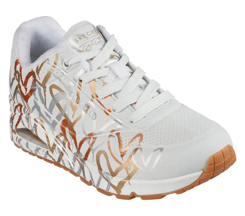 Skechers x JGoldcrown: UNO – Metallic Love Sneaker White/Gold