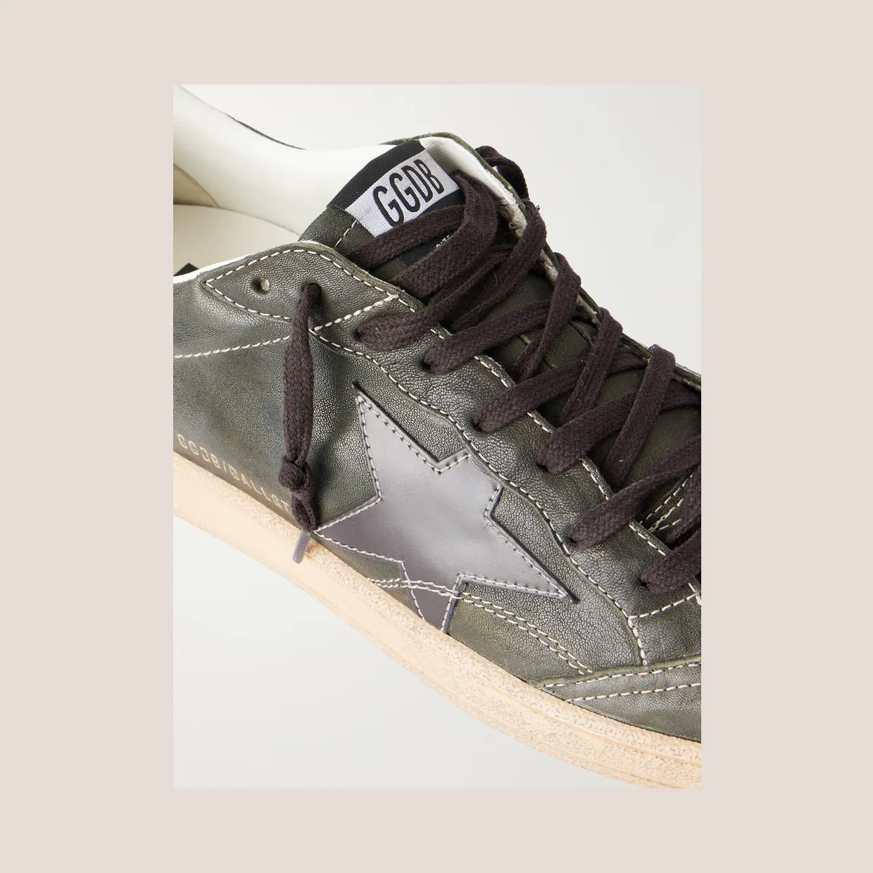 Golden Goose Ball Star Distressed Leather Sneakers Dark green (GMF00117.F008725) (5)