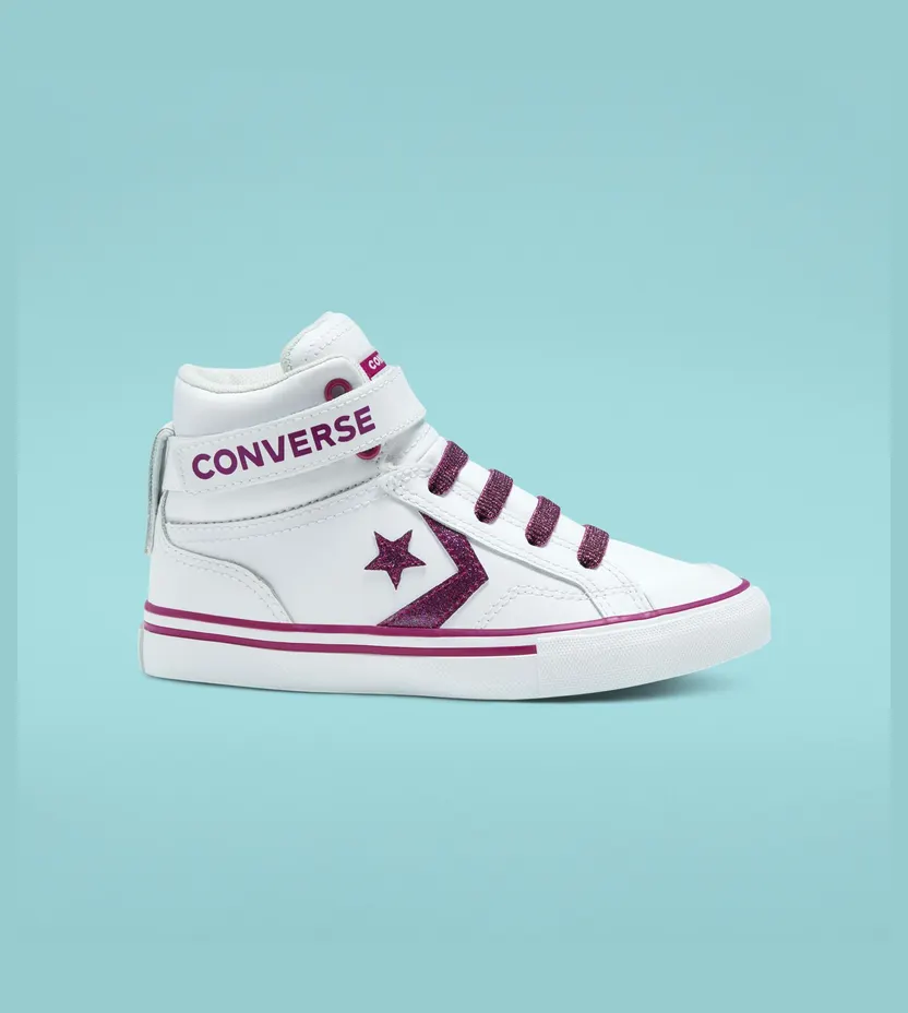 Converse Big Kids Coated Glitter Pro Blaze Strap High Top White/cactus Flower (668475C)
