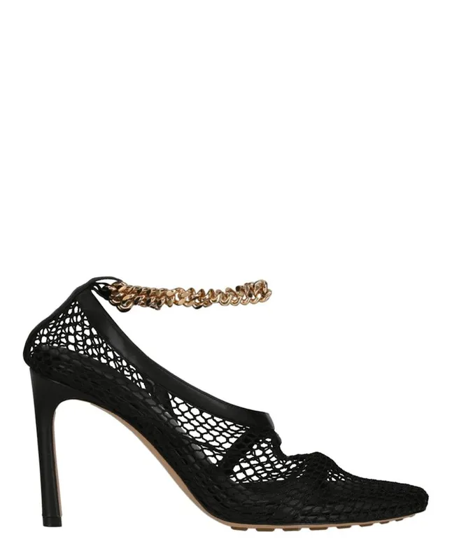 Bottega Veneta Chain Trimmed Stretch Sandals Black Gold (618755-VBPS3-1184)