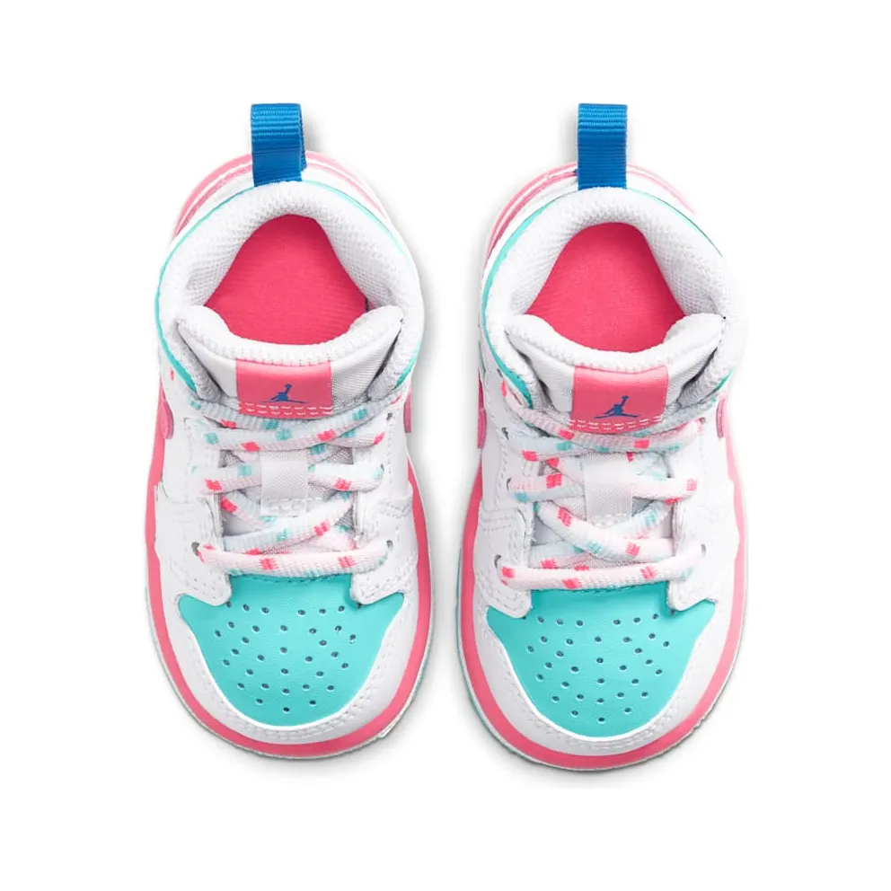Jordan 1 Mid White Pink Green Soar (TD) White/Digital Pink-Aurora Green-Soar (644507-102)