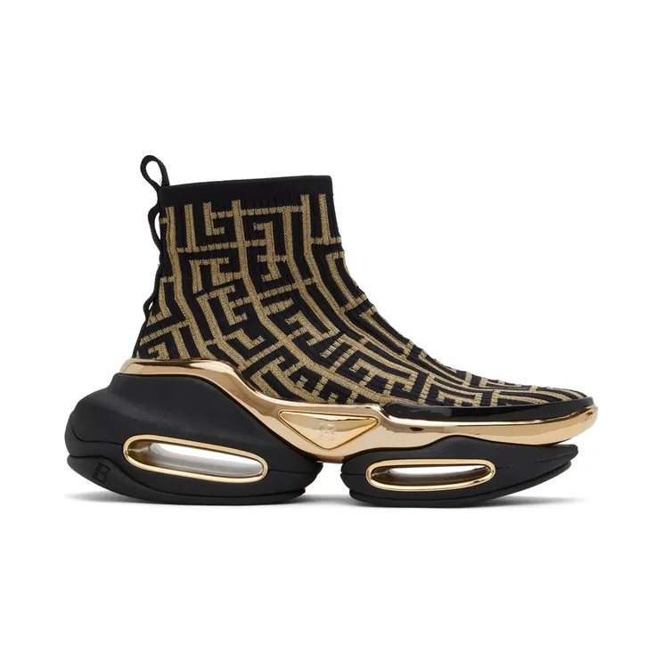 Balmain Black Knit Monogram B-Bold High-Top Sneakers (XN0VJ684TKMP)