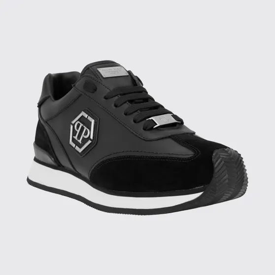 Philipp plein Leather and Suede Low-Top Sneakers with Hexagon Logo and Monogram Black (UAFSUSC1074PLE005N02)