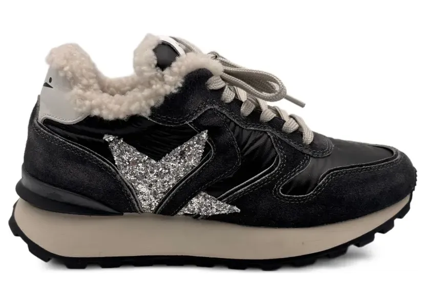 Voile Blanche Paris Star Sneakers mit Glitter-Patch – Schwarz (PARISSTAR2019480)