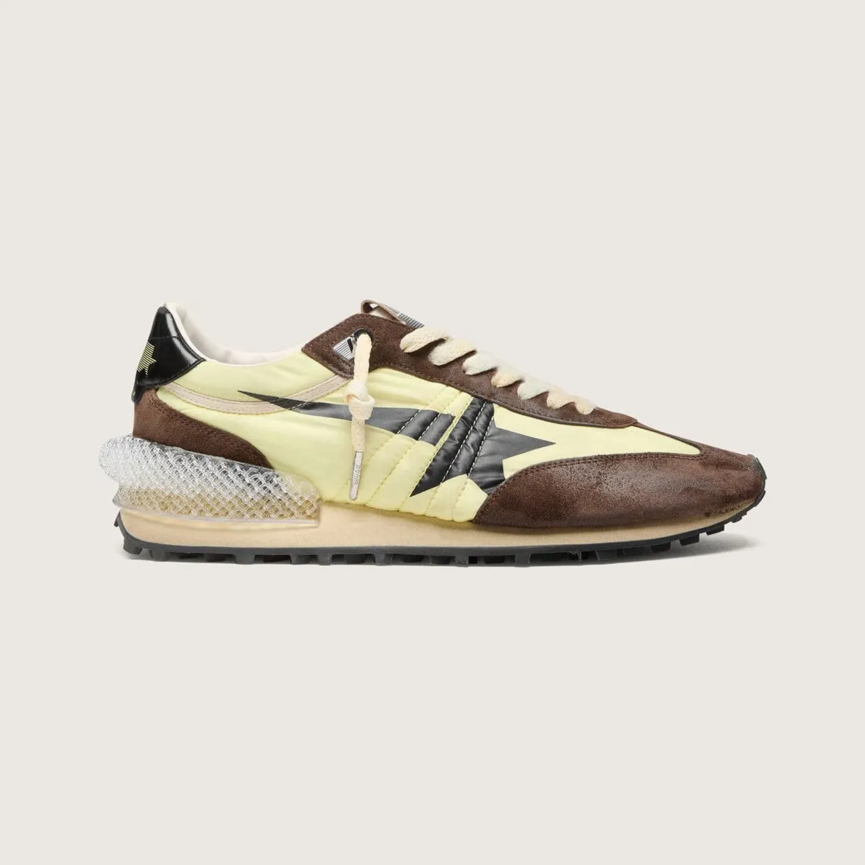 Golden Goose Men’S Marathon In Lime-Green Nylon With Black Star And Brown Suede Inserts (GMF00684.F008623.20396)