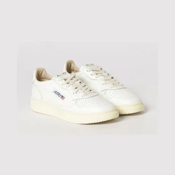 Autry Medalist Low Two-Tone Calfskin and Suede Trainers Beige (AULMBG01)