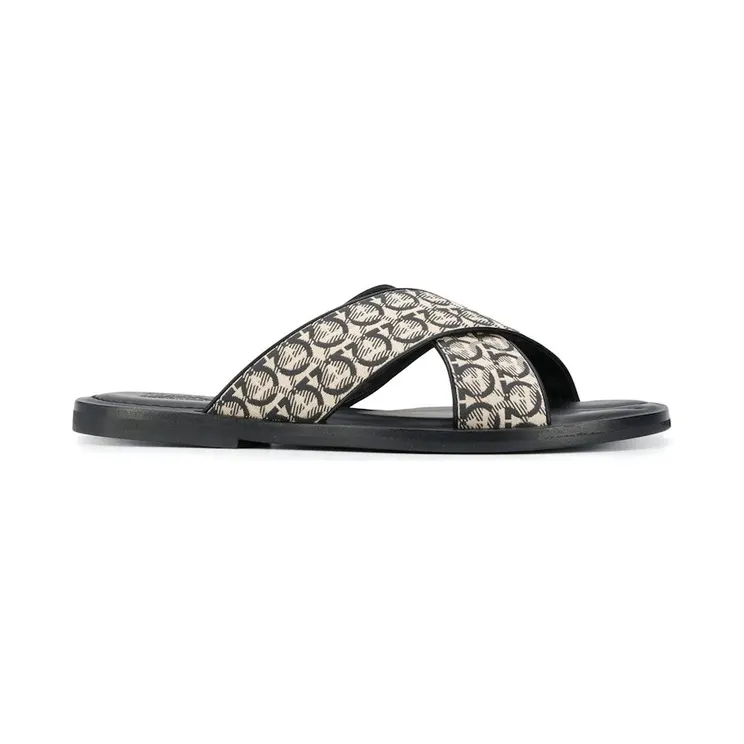 Ferragamo Gancini Printed Pool Slides Beige Black (02C320729628)