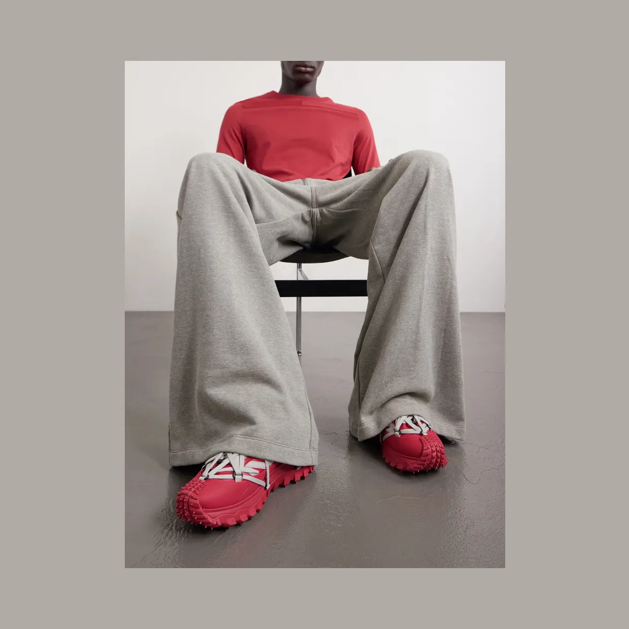 Rick Owens + Moncler Trailgrip Megalace® Leather and Rubber Sneakers Red (MU01F4M10) (2)