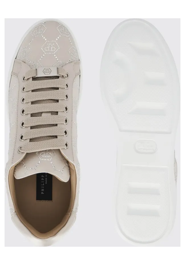 Philipp plein Satin Sneakers with Rhinestone Hexagon Beige (PAESWSC2767PTE028N06) (3)