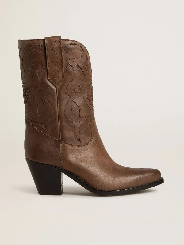 Golden Goose Wish Star Boots In Dove-Gray Leather With Tone-On-Tone Inlay Details (GWF00939.F007607.55356)