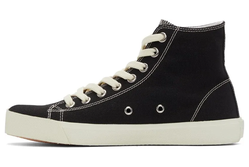 Maison Margiela Black & Off-White Canvas Embroidered Tabi High-Top H8650 BLACK (S57WS0399 P4080) (3)