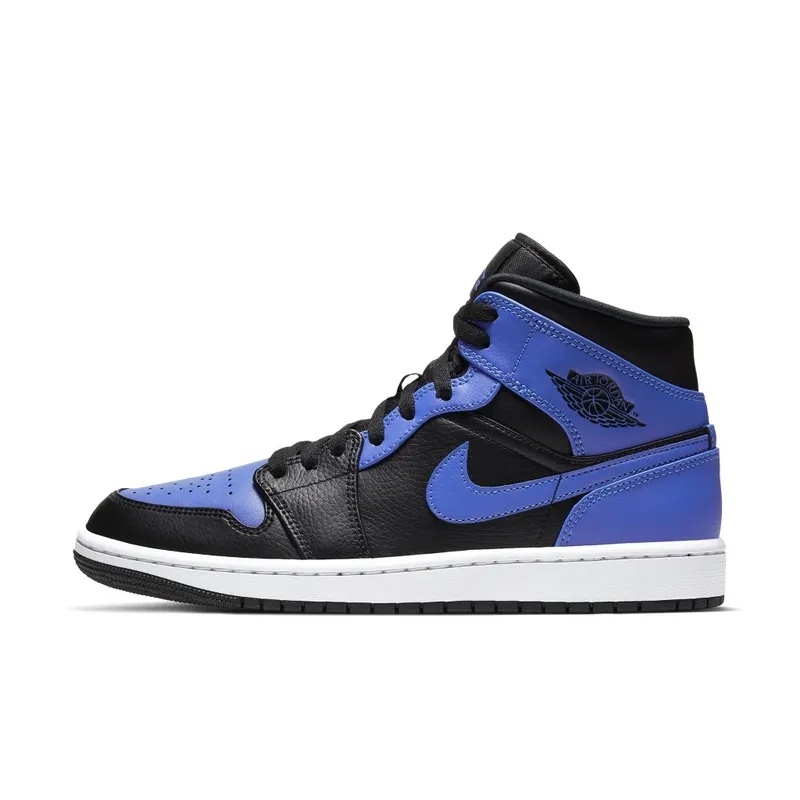 Jordan 1 Mid Black Royal Tumbled Leather Black/Hyper Royal-White (554724-077)