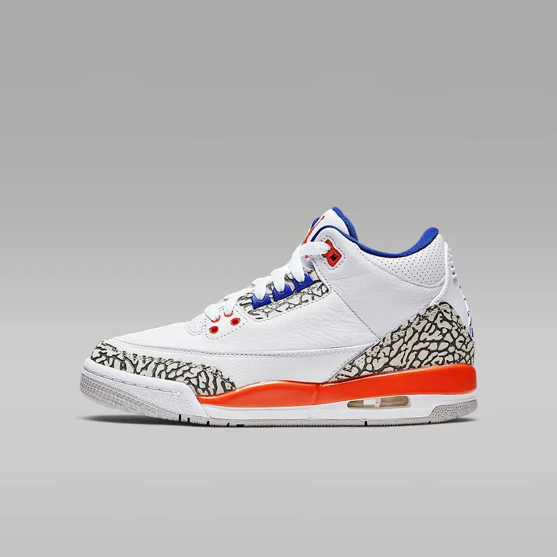 Jordan 3 Retro Knicks (GS) White/Old Royal-University Orange-Tech Grey (398614-148)