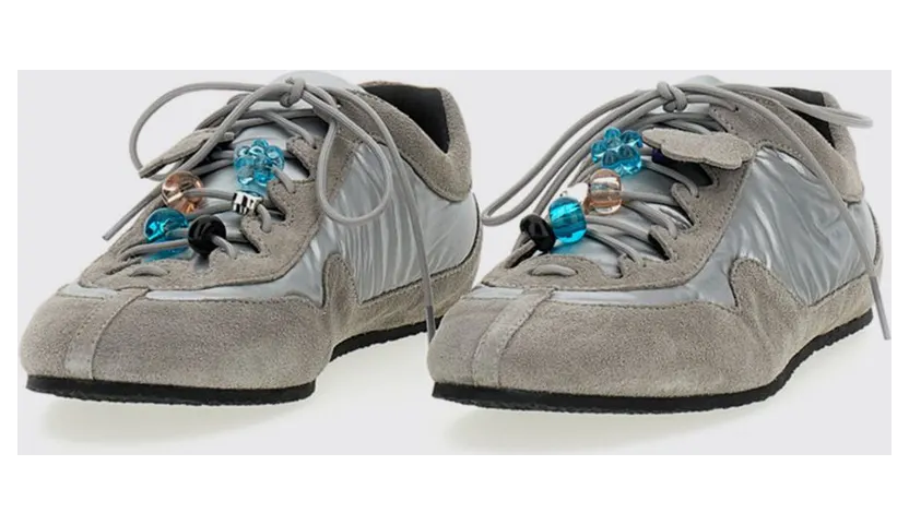 Cecilie Bahnsen Blaise Suede And Nylon Sneakers With Beads Silver (25FTW30003LIGHTGREYSILVER)