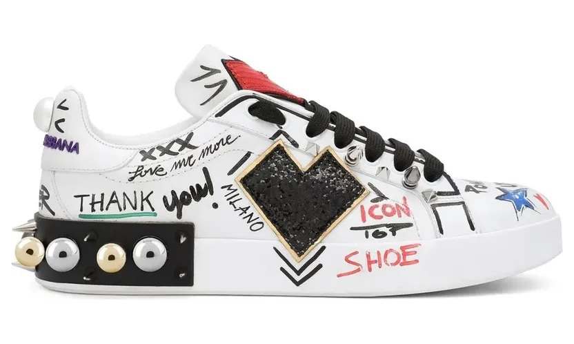 Dolce & Gabbana Portofino kalfsleren sneakers met patch – Wit (CK1544AD569)