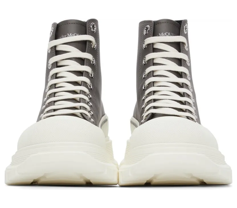 Alexander McQueen Grey Leather Tread Slick High Sneakers (627206WIAG6) (2)