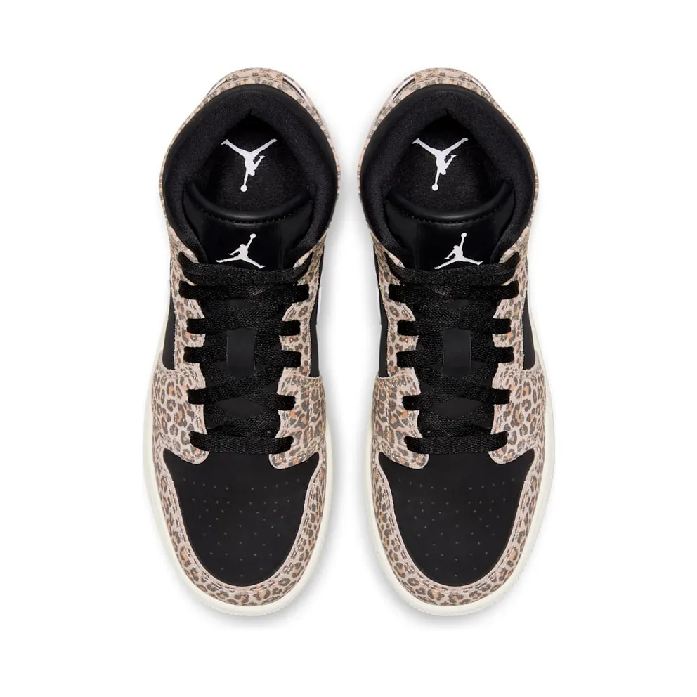 Jordan 1 Mid SE Leopard (GS) Black/Pale Ivory-Desert Ore (BQ6931-021)