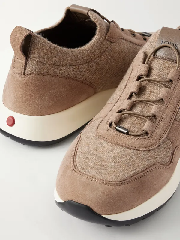 Tod’s Suede-Trimmed Wool-Knit Sneakers Beige (XXM79K0KN80VKM) (5)