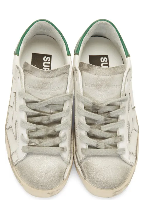 Golden Goose White and Green Glittered Superstar Sneakers (F34WS590.E10) (4)