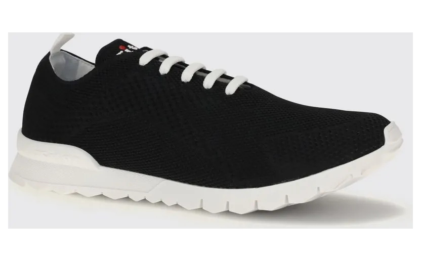 Kiton Low Top Sneakers in Stretch Cotton Knit with Lettering Logo Black (USSFITSN0080903NERO)
