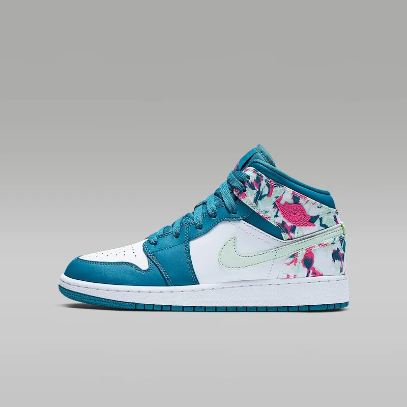 Jordan 1 Mid Paint Stroke (GS) Green Abyss/Frosted Spruce-White-Laser Fuchsia (555112-300)