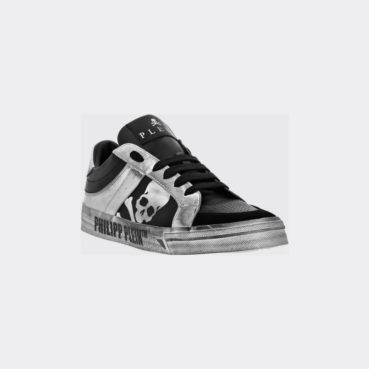Philipp plein Retrokickz TM Leather Sneakers with Skull Print and Worn Effect Black (FADSUSC0633PLE005N0270)