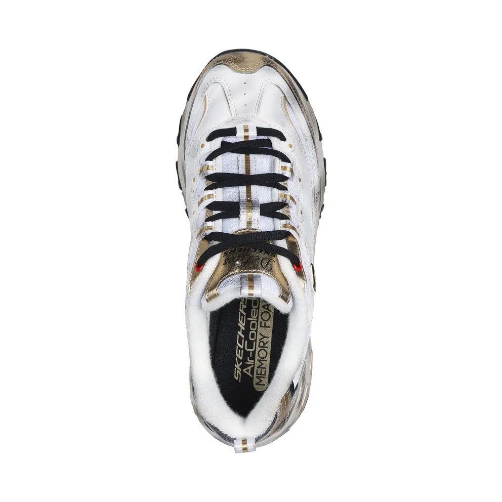 Skechers D’Lites – Vintage Vision – White / Black / Gold (150245 WBGD)