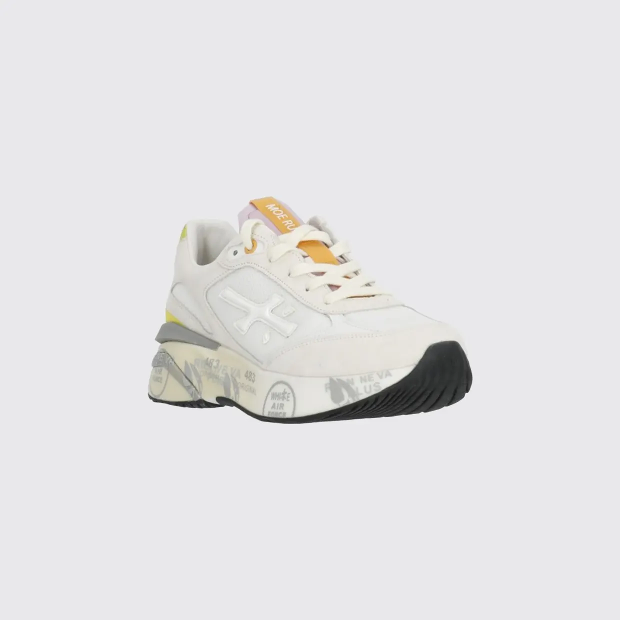 Premiata Moerund Laminated Leather and Mesh Sneakers Ivory (MOERUND8303)