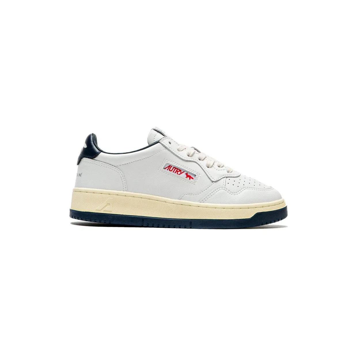 Autry Medalist Leather Low Maison Kitsuné White Navy (AULW-MK01)