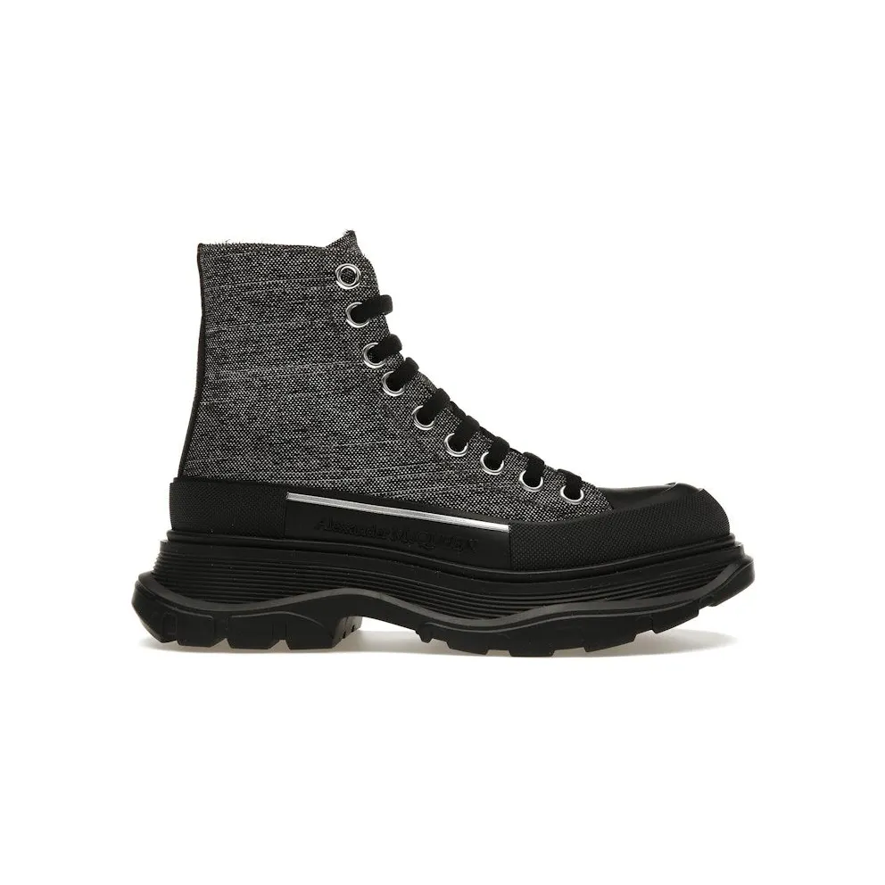 Alexander McQueen Tread Slick Lace Up Boot Black Silver (718369W4US28163)