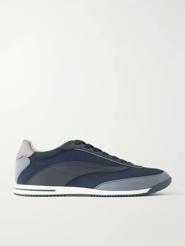 Brunello Cucinelli Suede and Leather-Trimmed Shell Sneakers Navy (MZUGNIA357)