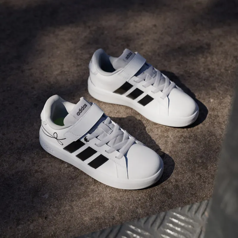 Adidas GRAND COURT 3.0 Shoes KIDS Cloud White / Core Black / Hi-Res Yellow (KH8835)