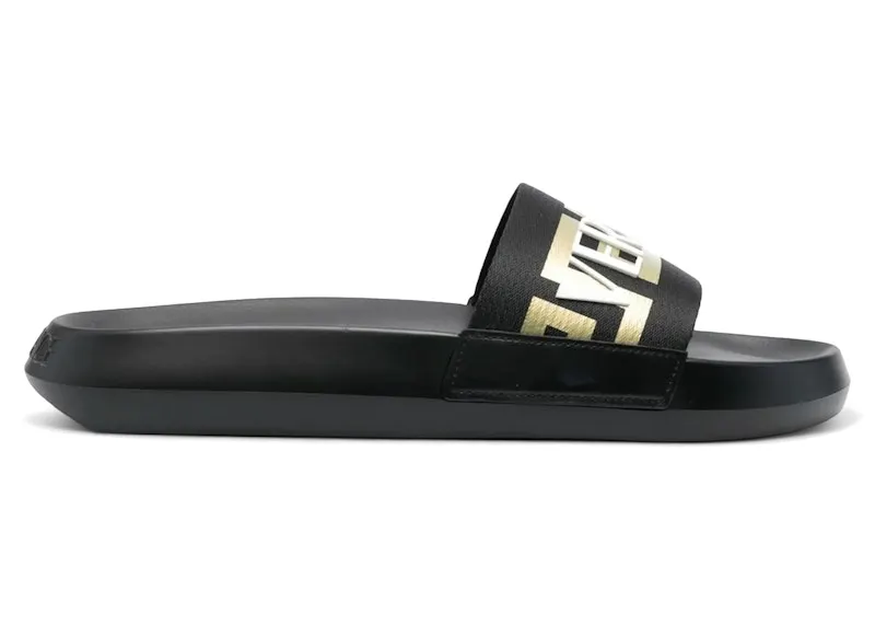 Versace Greca Logo Slides Black Gold White (1008732 1A05627 2B150)