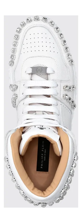 Philipp plein Limited Edition High-Top Leather Sneakers with Crystals White (SABSMSC3393PLE010N01) (3)