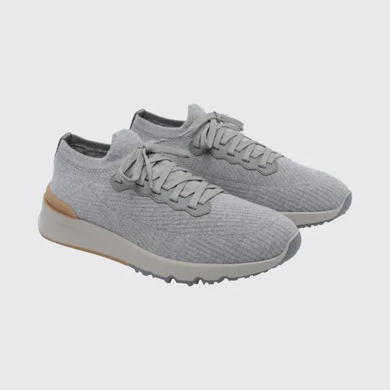 Brunello cucinelli Low-Top Cotton Knit Trainers with Pull Tab Grey 1 (MZUWLBO253CYM46)