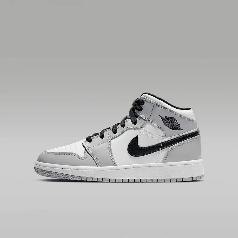 Air Jordan 1 Mid’Light Smoke Grey’ GS “Light Smoke Grey / White / Black” (554725-092)