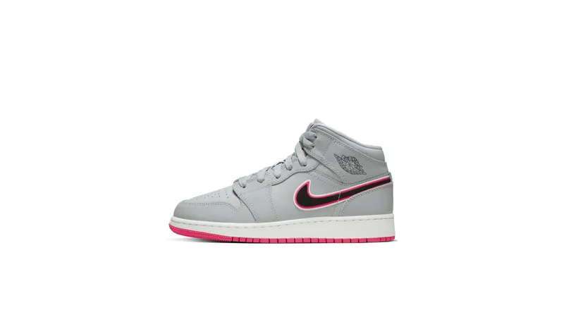 Jordan 1 Mid Wolf Grey Racer Pink Black (GS) Wolf Grey/Racer Pink-White-Black (555112-060)