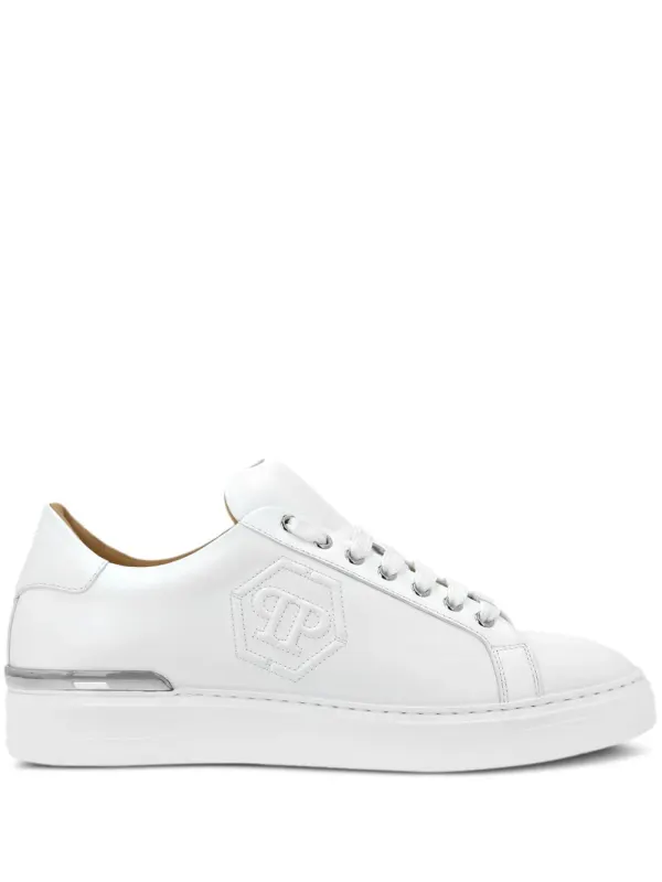 Philipp Plein Hexagon leren sneakers with logo-reliëf – White (SAESUSC0692PLE075N)