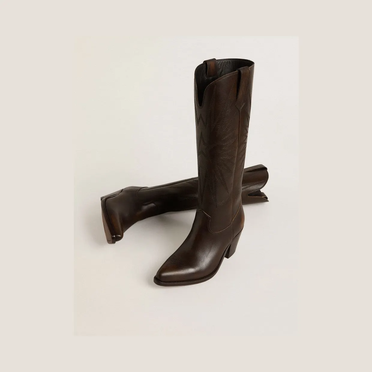 Golden Goose Wish Star Boots In Dark Brown Leather With Tone-On-Tone Embroidered Star (GWF00779.F006291.55390) (2)