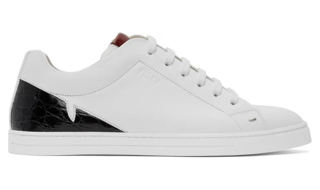 Fendi White Croc Bag Bugs Mono Eye Sneakers (7E1290 A1GN)