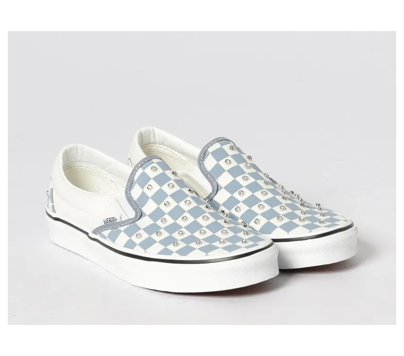 Vans Checkered Classic Slip-On Sneakers with Embroidery and Stud Appliques Blue (VN000D6YFOI1)