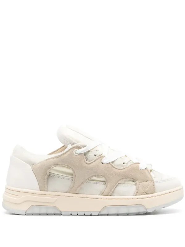 SANTHA Gewatteerde leren sneakersmet vlakken – Beige (YU01S1ORCO)