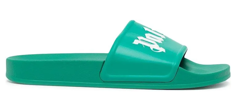 Palm Angels Pool Slides Green White (PMIC001S22PLA0015501)