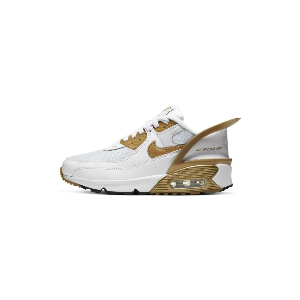 Nike Air Max 90 Flyease White Gold (GS) White/White-Black-Metallic Gold (CV0526-100)