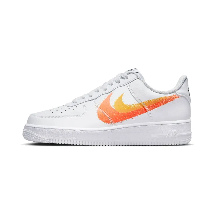 Nike Air Force 1 Low ’07 Spray Paint Swoosh “White / University Gold / Black / Safety Orange” (FJ4228-100)