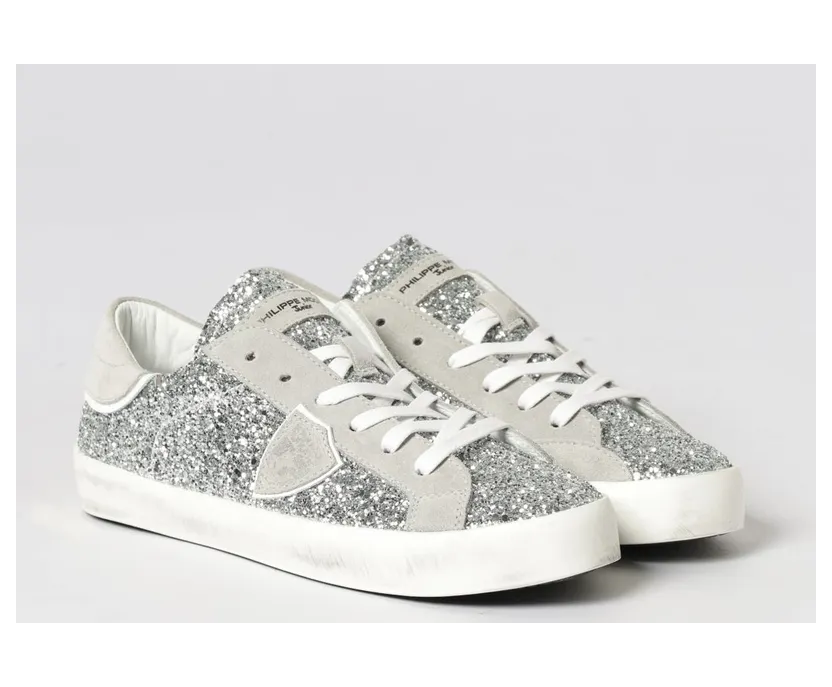Philippe Model Suede and Glitter Sneakers Silver (8332101)