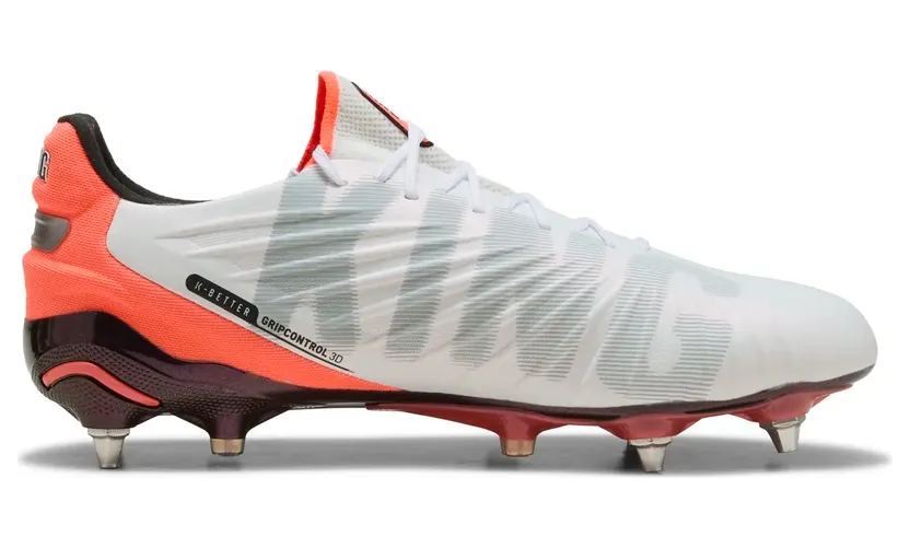 Puma King Ultimate MxSG Stollen-Fußballschuhe 01 – PUMA white/PUMA silver/glowing red/PUMA black 44 für Herren, weiß, Größe 44 EU (108817)