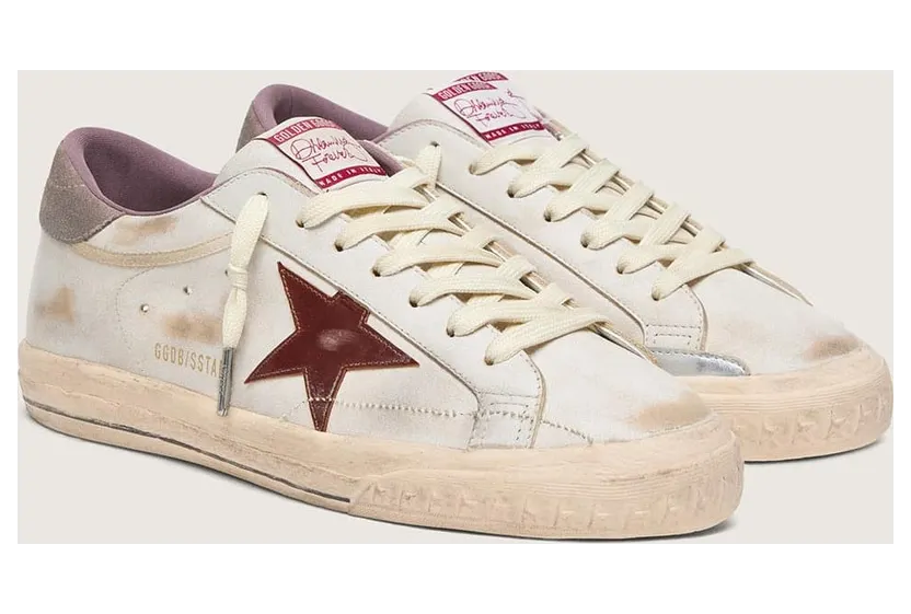 Golden Goose Men’S Super-Star In White Leather With Burgundy Laminated Leather Star (GMF01113.F008591.12500) (2)