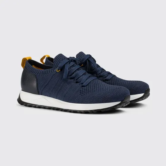 Doucal’s Crochet Knit and Leather Sneakers Blue (DU3222SYDNPZ830NB00)