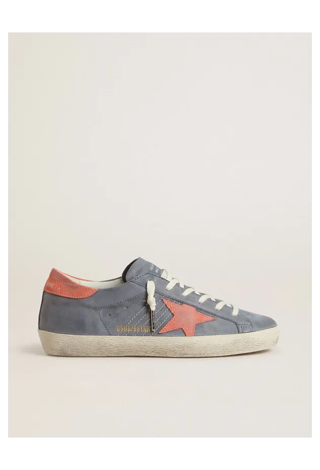 Golden Goose Super Star In Blue Nubuck With Pink Suede Star And Heel Tab (GWF00101.F007521.50935)